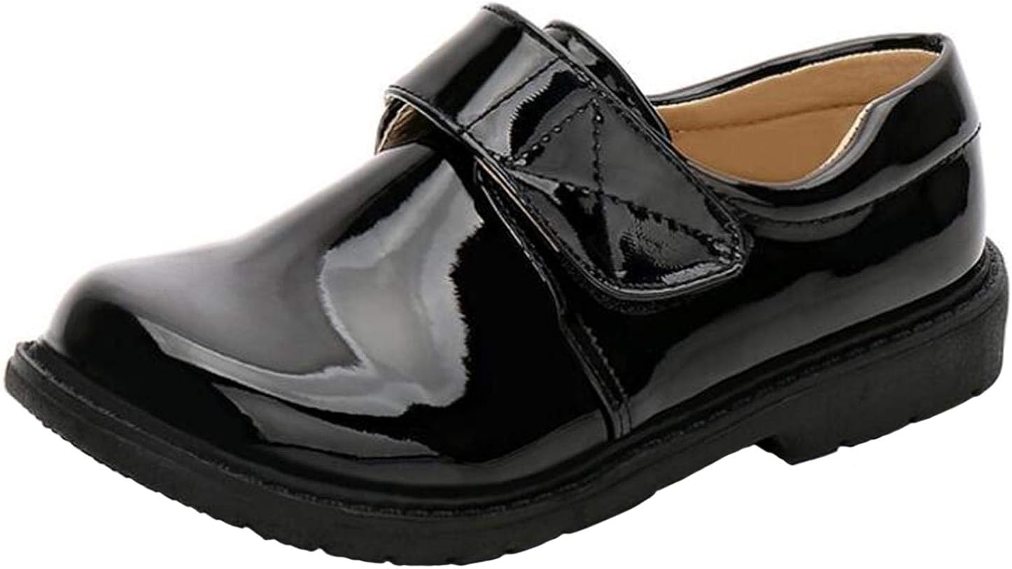 DADAWEN Boys Touch Fasten School Shoes Patent Black 5 UK