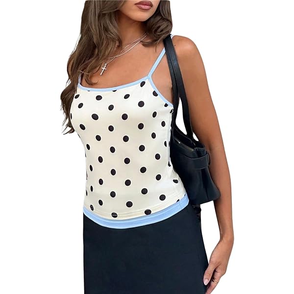 CIDER Tank Tops for Women Polka Dot Boat Neck Ruched Knot Regular