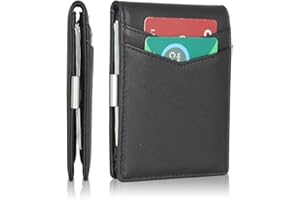 AZZS Minimalist Wallet for Men and Women - RFID Blocking Genuine Leather Slim Wallet with 12 Credit Card Slots, Money clip (Matte Black)