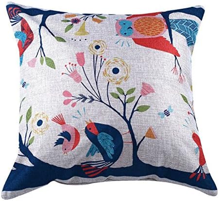 VYES Cotton Linen Square Throw Pillow Case Decorative Cushion Cover Pillowcase Cute Birds on Tree