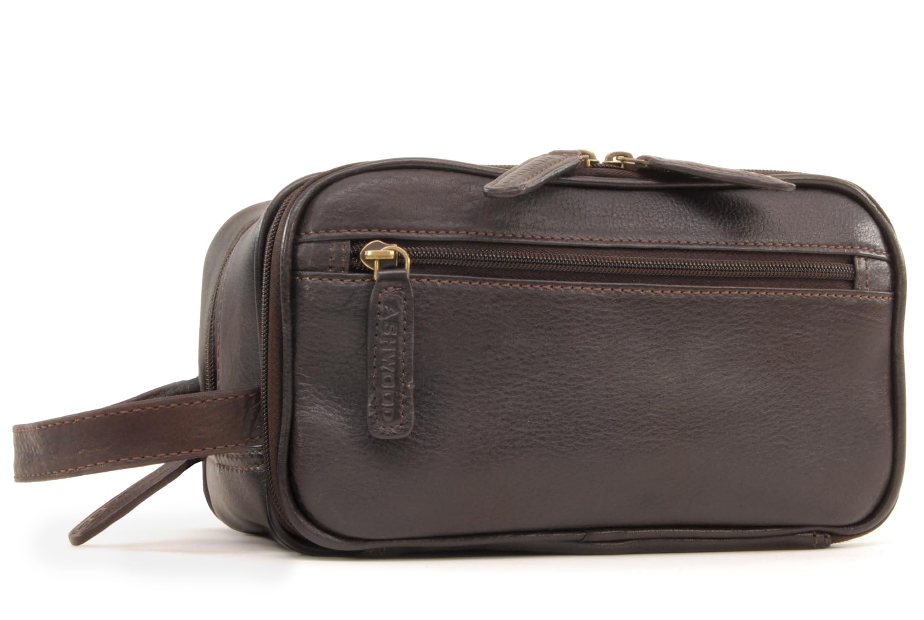 Ashwood - Men's Leather Toiletry Bag - Medium Wash Bag - Shower Travel Case with Handle - Chelsea 2080 - Brown
