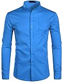 ZEROYAA Men's Banded Collar Slim Fit Long Sleeve