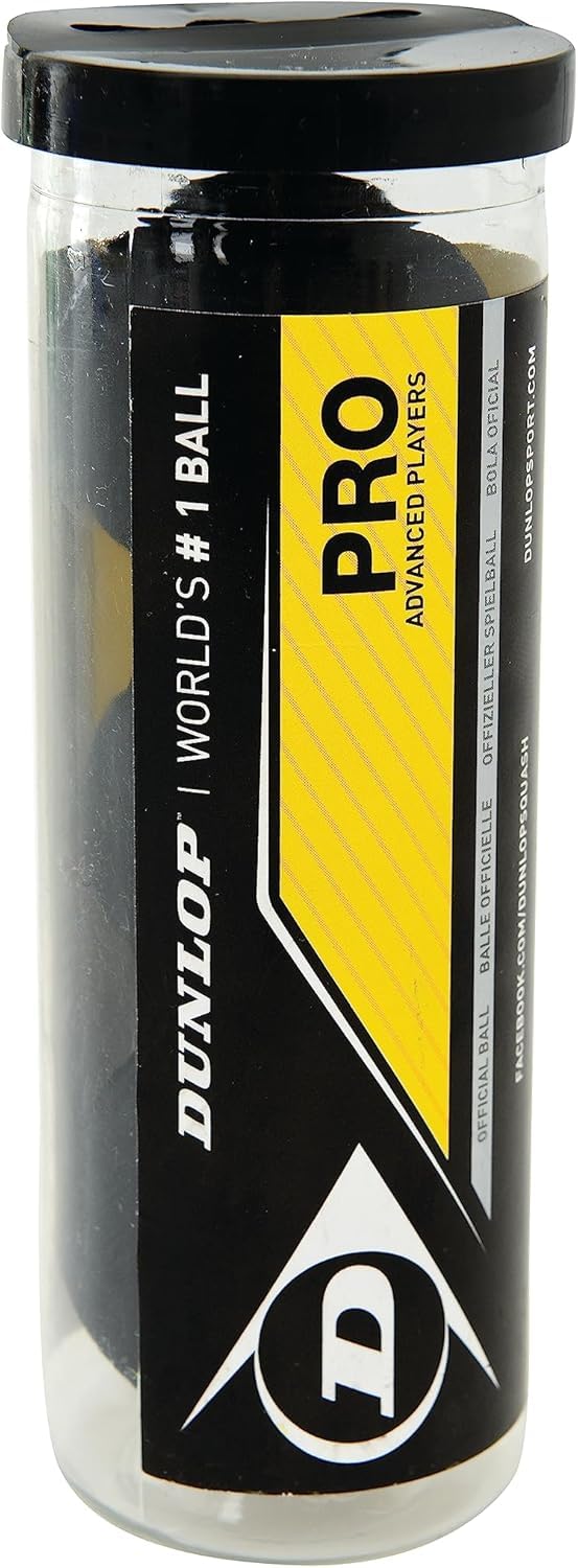 Dunlop Squash Balls Pro Double Yellow, 3 Ball Tube, Official Tournament Squash Ball