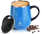 Ideus 16 oz Insulated Coffee Mug with Handle Lid Leopard Blue view 1