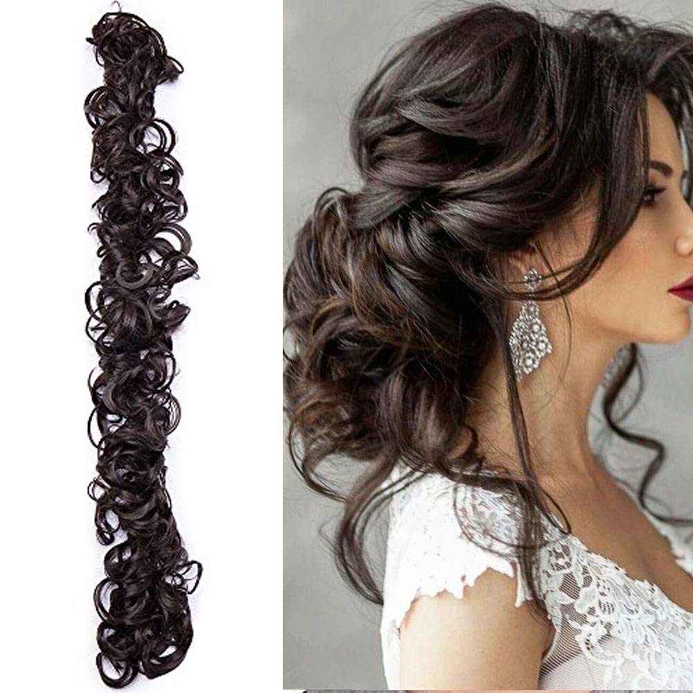 Long Hair Bun Scrunchy Scrunchie Up Do Hairpiece Curly Messy Hair Ribbon Ponytail Extensions Wavy - Medium Brown