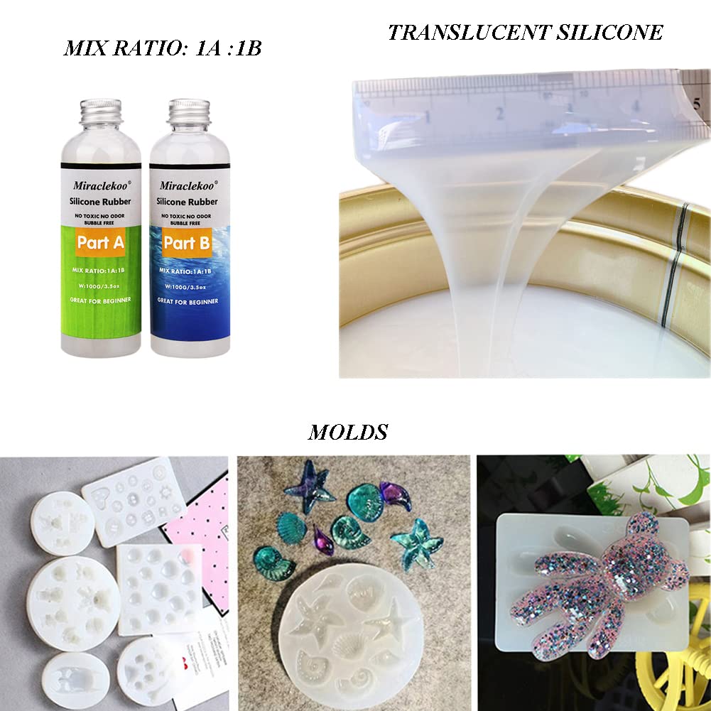 Silicone Mold Making Kit Liquid Silicone Rubber 15A Platinum Silicone Translucent Mold Making Silicone for Casting Resin Molds, Silicone Molds (7 oz)