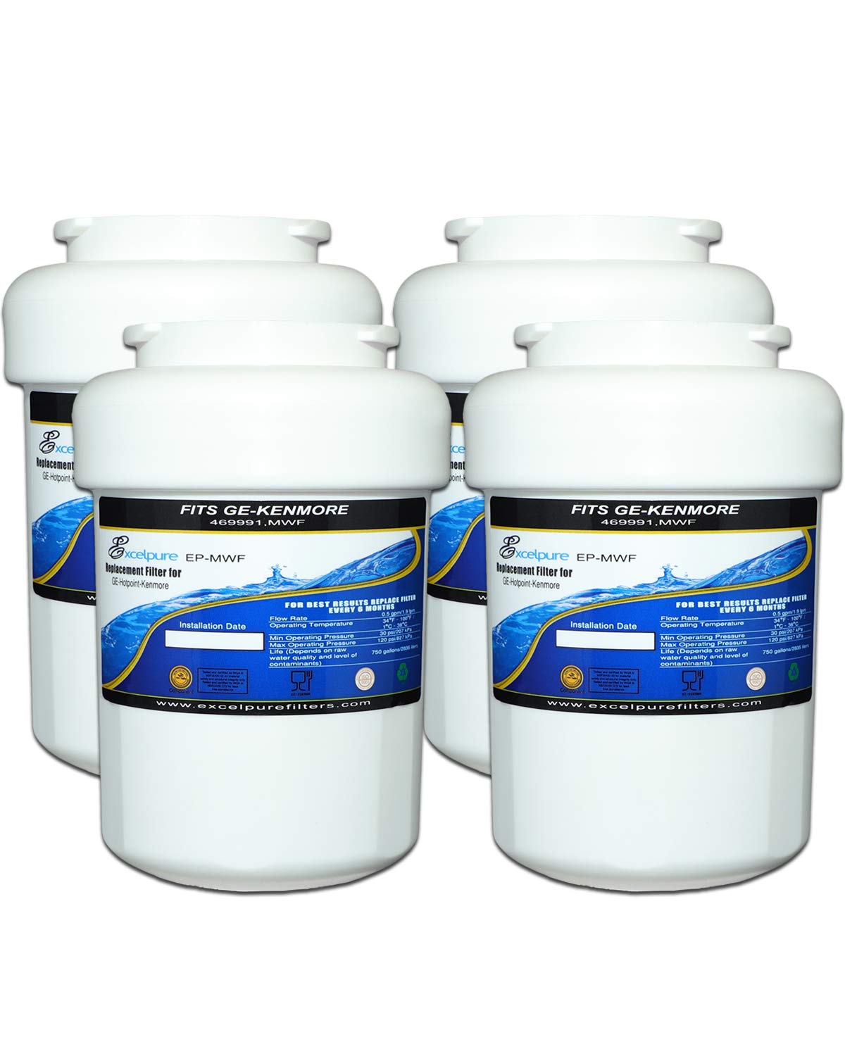 EXCELPURE EPMWF Replacement Refrigerator Water Filter, Compatible With GE MWF, MWFA, MWFP