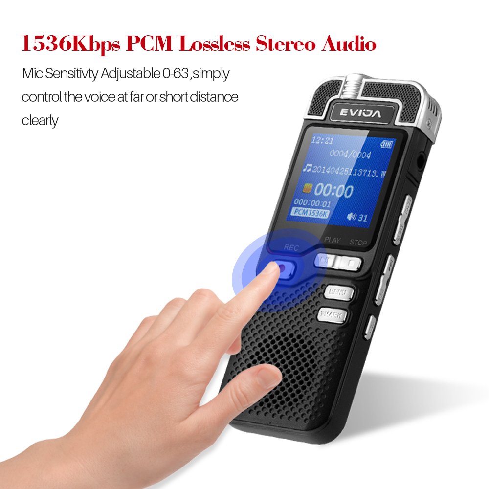 EVIDA Voice Recorder, 8GB 1536Kbps PCM Stereo Voice Activated Recorder