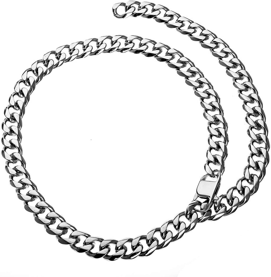 Tagaremuser 15mm Curb Chain Necklace Adjustable Choker Cuban Link Chain Stainless Steel Curb Rapper Necklace for Men