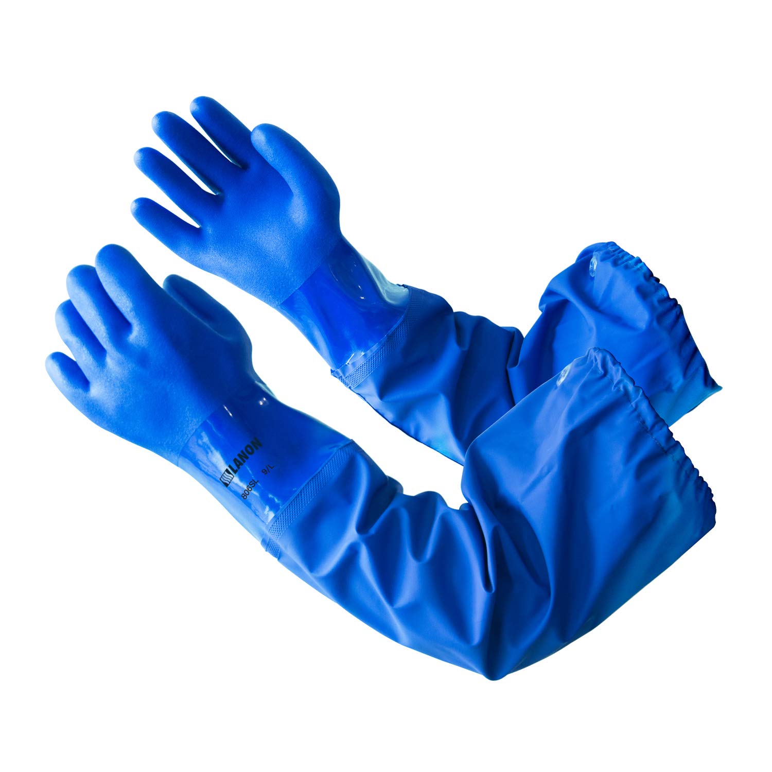 LANON 26" PVC Long Pond Gloves, Reusable Heavy-Duty Rubber Gloves, Waterproof Drain Cleaning, Chemical Resistant, Elbow Length, Large