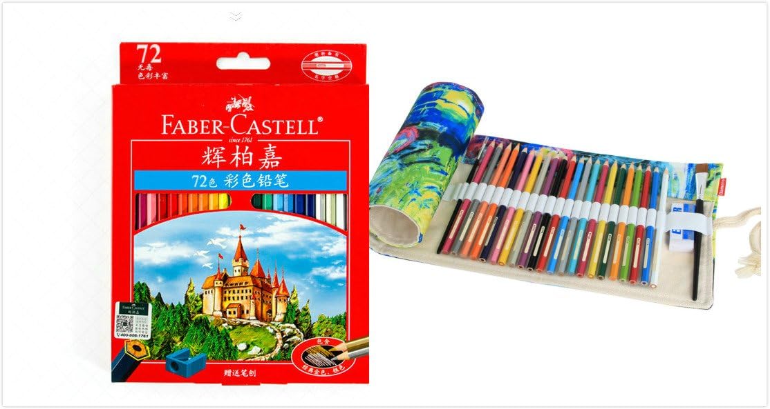 Raih 72 Colors Faber Castell Castle Oil Based Pencil and 72 Holes"Impressionism" Canvas Wrap Set