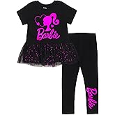 Barbie Girls Metallic Print Peplum T-Shirt and Pants Toddler to Big Kid