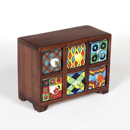 Universal Art 6-Drawer Wooden Chest With Ceramic Drawers