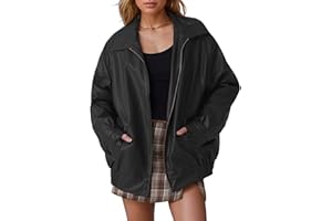 APRROOT Leather Jacket Women Oversized Faux Motorcycle Bomber Jackets Fall Fashion Outfits 2024 Winter Clothes with Pocket
