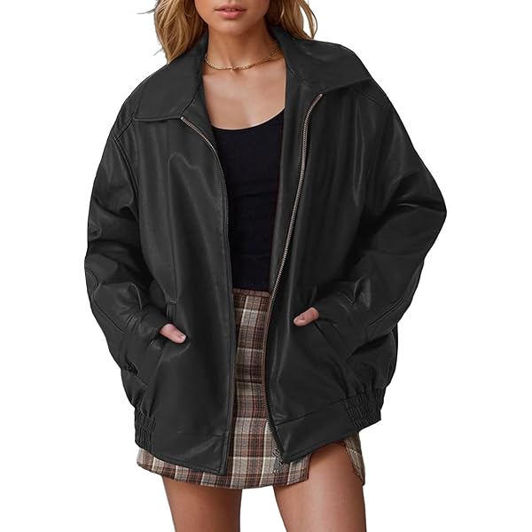 新品 即完品 F／LEATHER OVER SIZED JACKET ボア 黒 AUTOMET Women's Oversized Faux Leather Jacket - Fall Motorcycle