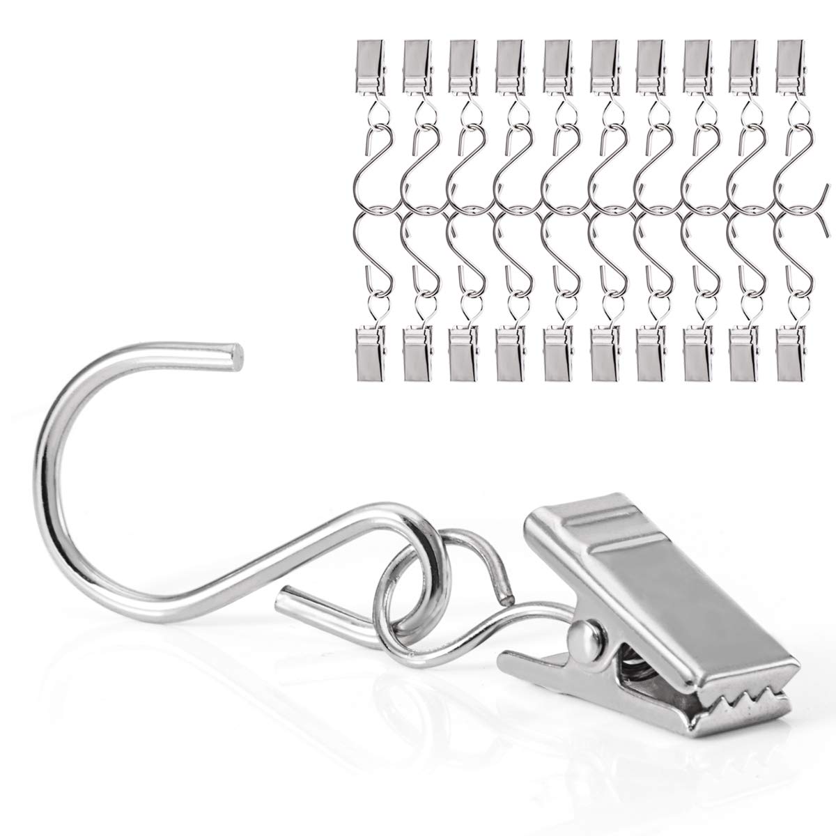 CattleyaHQ Shower Curtain Clips With Hook,Pack Of 40 Pieces,Ideal For Curtain Hook Hanger,Curtain Clips,Garden String Light Hanger Or Party Lights Clips,Photos Clips-Silver