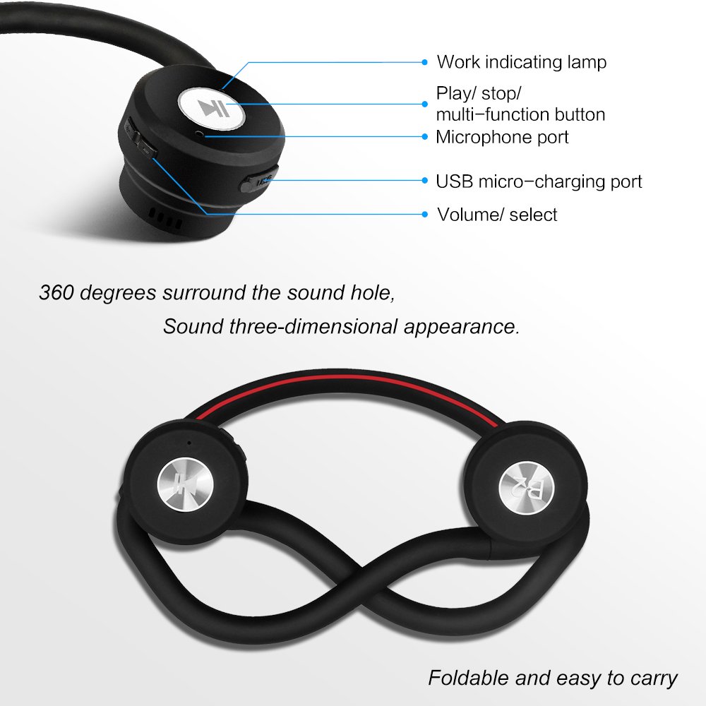 Wireless Headphones, BliGli Bone Conduction Sport Headphones, Open Ear Bluetooth Headphones for iPhone, Android,Other Bluetooth Enabled Devices, Sweatproof Headset with Microphone, Red and Black