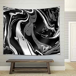 Abstract Background. Ink. Paint. Marble Style. Black and White Liquid in Water. - Fabric Wall Tapestry Home Decor - 51x60 inches