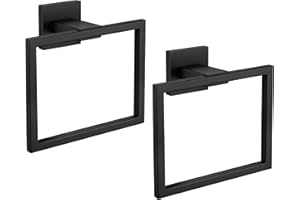 LANC Hand Towel Rings for Bathroom Wall Mount Matte Black Square Hand Towel Holder Command Towel Hanger for Bathroom Lavatory
