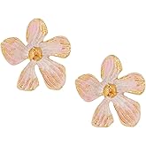 OJERRY Statement Pink Pastel Flower Stud Earrings for Women, Chunky Floral Earrings Jewelry Accessories Romantic Cool Gifts for Her Women