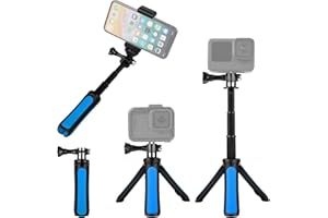 Taisioner Mini Pocket Selfie Stick Shorty Tripod Handle Grip Pole Three in One for GoPro AKASO Insta360 DJI Osmo Action Camera and Smart Phone Kid Adult Available Accessories Blue