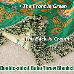 MSGKV Boho Throw Blanket Green Blanket 100% Cotton
