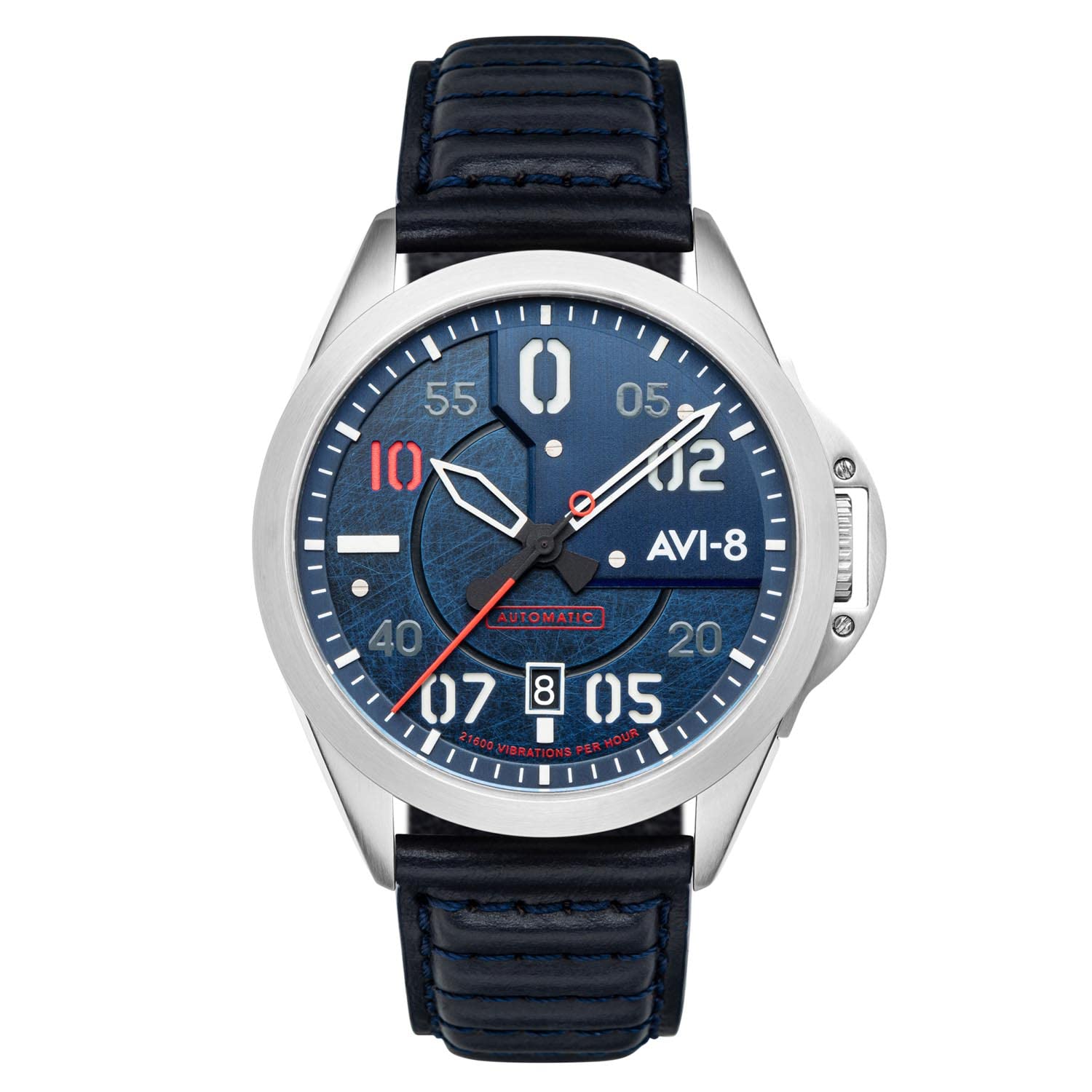 AVI-8 Men's P-51 Mustang Genuine Leather Strap Japanese Automatic Blue 43mm Watch - AV-4086-02