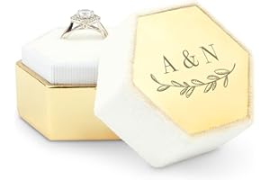Weddingstar Customizable Velvet Hexagon Wedding Ring Box - Garland Monogram White