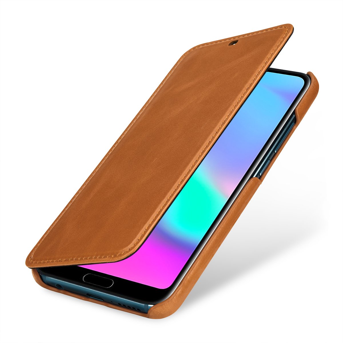 StilGut Book Type Flip Case for Honor 10, Genuine Leather Huawei Honor 10 Case, Cognac Brown — image 1