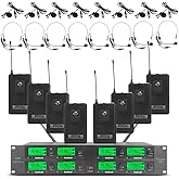 Wireless Microphone System UHF 8 Channel 8 Lavalier Bodypacks 8 Lapel Mic 8 Headsets for Karaoke System Church Speaking Conference Wedding Party 3 Year Warranty
