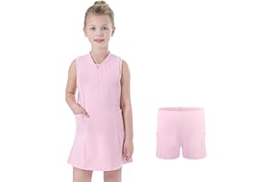 Bezioner Girls Tennis Dress with Shorts Pockets A-Line Golf Outfits Zipper Workout Athletic Dresses Sleeveless Active Dress