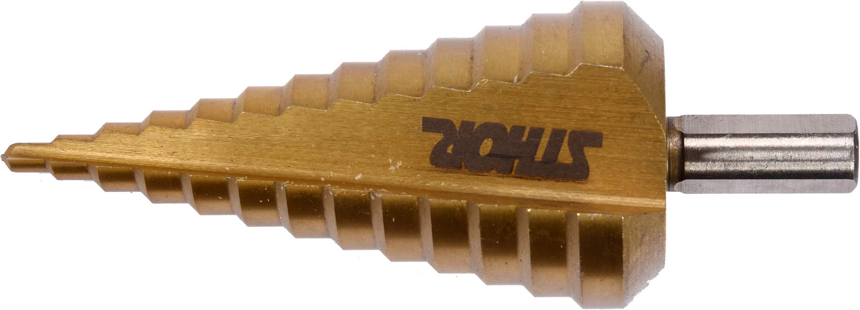 Sthor HSS Stepper Drill Titanium for Metal, Wood Plastic, Choice of Sizes 4-12/4-20/4-32/4-39 mm - or as a Set, Automatic Centering Cone Drill Bit 4-39 mm Gold