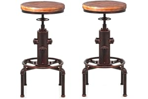 Topower American Antique Vintage Industrial Barstool Solid Wood Water Pipe Fire Hydrant Design Cafe Coffee Industrial Bar Stool Set of 2 Red Bronze