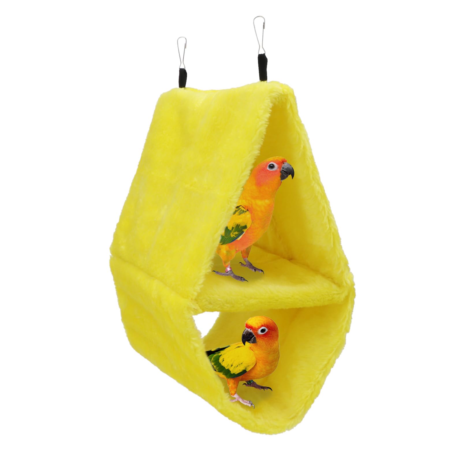 Wontee Bird Parrot Plush Hammock Dual Layer Nest Shed Bird Snuggle Cave Happy Hut for Parrot Macaw Budgies Eclectus Parakeet Cockatiels Cockatoo Lovebird (L, Yellow)