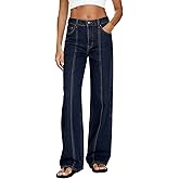 MARIASHA Women's Wide Leg Jeans High Waisted Stretchy Buttoned Zimbaplatinum Denim Pants