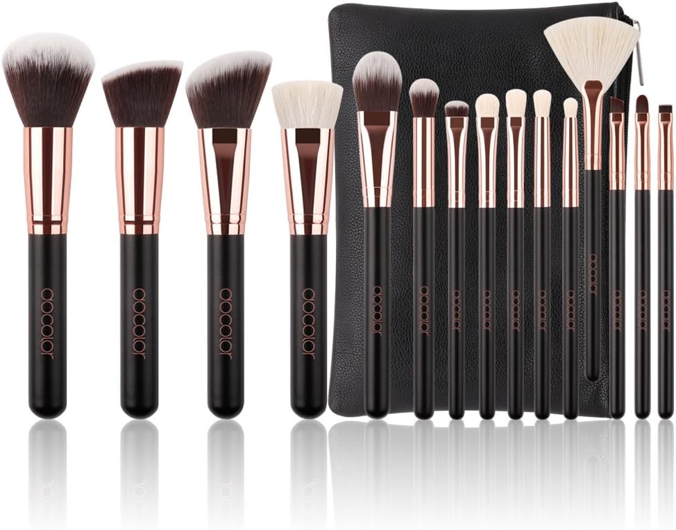docolor Makeup Brushes 15Pcs Professional Makeup Brush Set including Travel Bag Powder Foundation Concealers Eyeshadow Eyeliner Blending Lip Brush Tools Gift Choice
