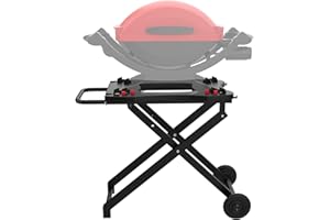 BBQ FUTURE Grill Stand for Weber Q Grill Cart, BBQ Portable Grill Table for Weber Q1200 Q1000 Q2000 Q1400, Heavy-duty Trolley Collapsible Dining Table for Outdoor Camping BBQ Cooking Tailgating, Black, 2 Wheels
