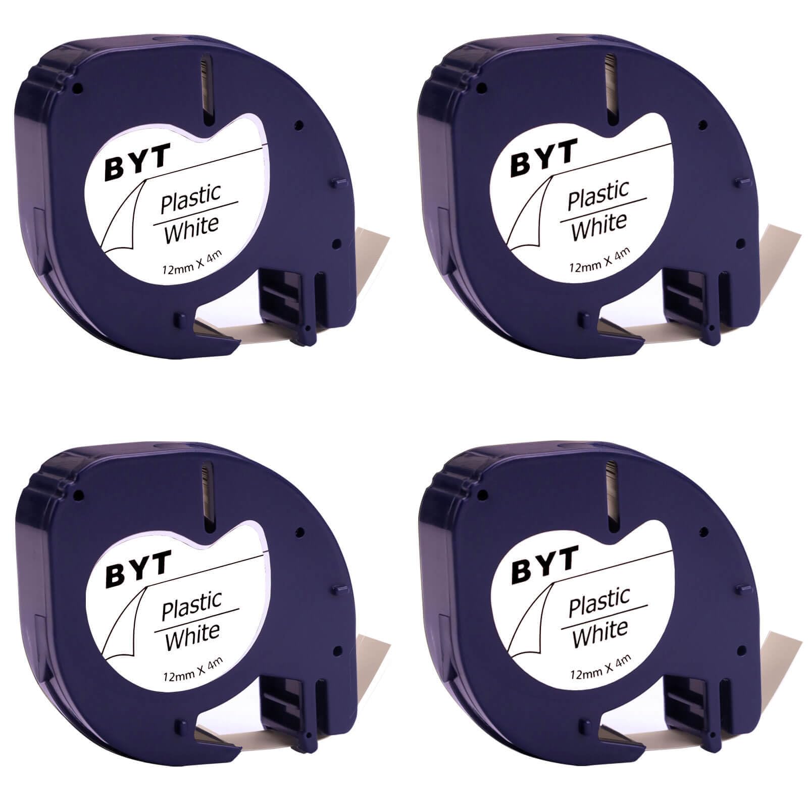 DINGYI Label Tape Replacement for Dymo LetraTag 91201 S0721630, 12mm x 4M Label Maker Tape, Compatible for Dymo Letra Tag LT-100H LT100T, Black on White, 4-Pack