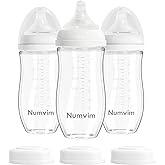 Numvim Natural Glass Baby Bottles with Gentle & Slow Flow Nipples, Newborn Breastfeeding Bottle, Anti-Colic, Includes M Nipples(3 Month+),3 Packs (White 8 Oz)