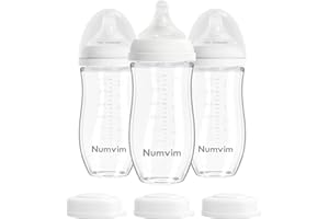 Numvim Natural Glass Baby Bottles Gentle & Extra Slow Flow, Breastfeeding Bottle with Anti Colic Nipple for 3 Months Babies, 
