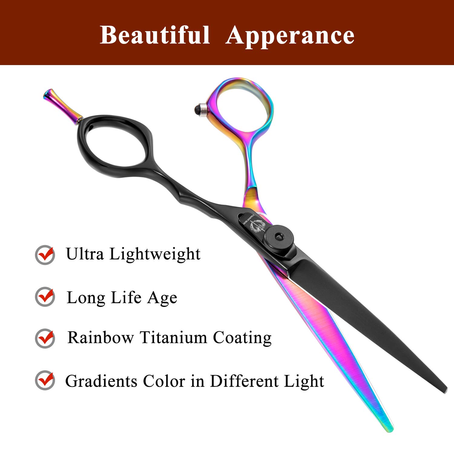 Professional Barber Hair Scissors 6 Inches Sharp Hair Shear Rainbow Titanium Coating Lightweight Haircut Shear for Men and Women : Beauty