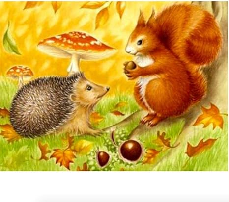Bwhome Peinture A L Huile De Bricolage Couleur Animal Ecureuil Et Herisson Peinture Toile Acrylique Couleur Numerique Peinture Decoration De La Maison Sans Cadre50x60cm Amazon Fr Cuisine Maison