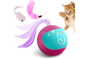 Migipaws Interactive Cat Ball Toy Set, Fun Tracker, Automatic Rolling Chase Ball with Fluffy Tail, A Small Mice, Rechargeable (Rose)