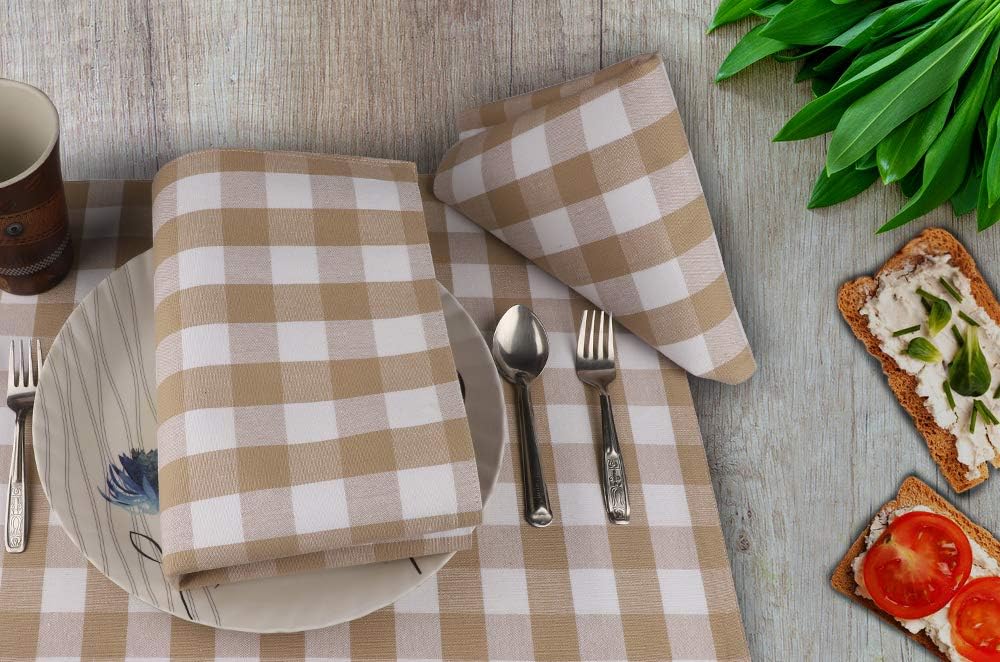 Urban Villa Dinner Napkins, Everyday Use, Premium Quality, 100% Cotton, Set of 12, Size 20X20 Inch, Taupe/White Oversized Cloth Napkins with Mitered Corners, Ultra Soft, Durable Hotel Quality: Kitchen & Dining
