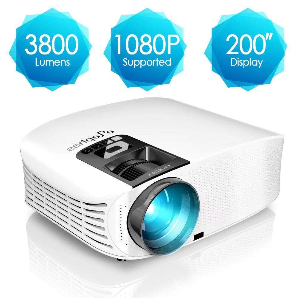 Proyector HD, ELEPHAS 1080P LCD Video proyector con 3800 lúmenes, Cine en casa con una Pantalla de 200 Pulgadas, Compatible...