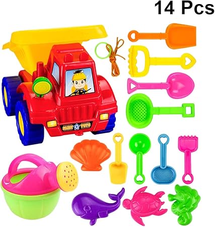 Amazon Toymytoy ビーチおもちゃプラスチックカメ貝スコップ砂車砂遊びセットビーチサンドボックスベビーキッズ子供14点セット ランダムカラー 砂遊び おもちゃ