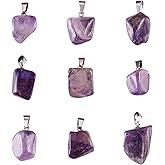 Pandahall 24pcs Irregular Natural Gemstone Pendant Amethyst Crystal Pendants Healing Quartz Charms for Necklace Earring Bracelet Jewelry Making