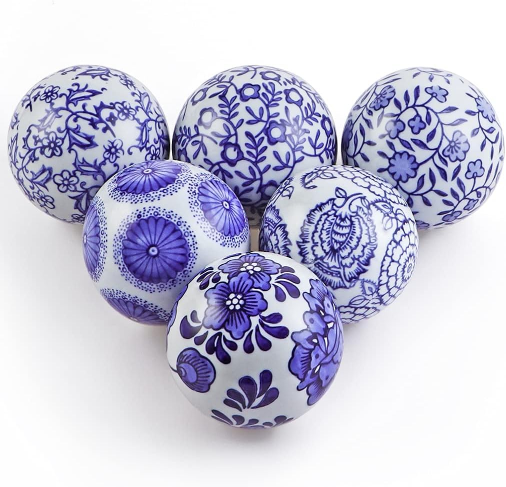 Photo 1 of *** 5 OUT OF 6 ***
Lejoy Decorative Porcelain Balls, 3.2" Centerpiece Balls Set, Floating Ceramic Orbs Spheres for Bowl, Vase, Basket, Dish, Fish Tank, Home Decor, Pack of 6 (Blue and White)