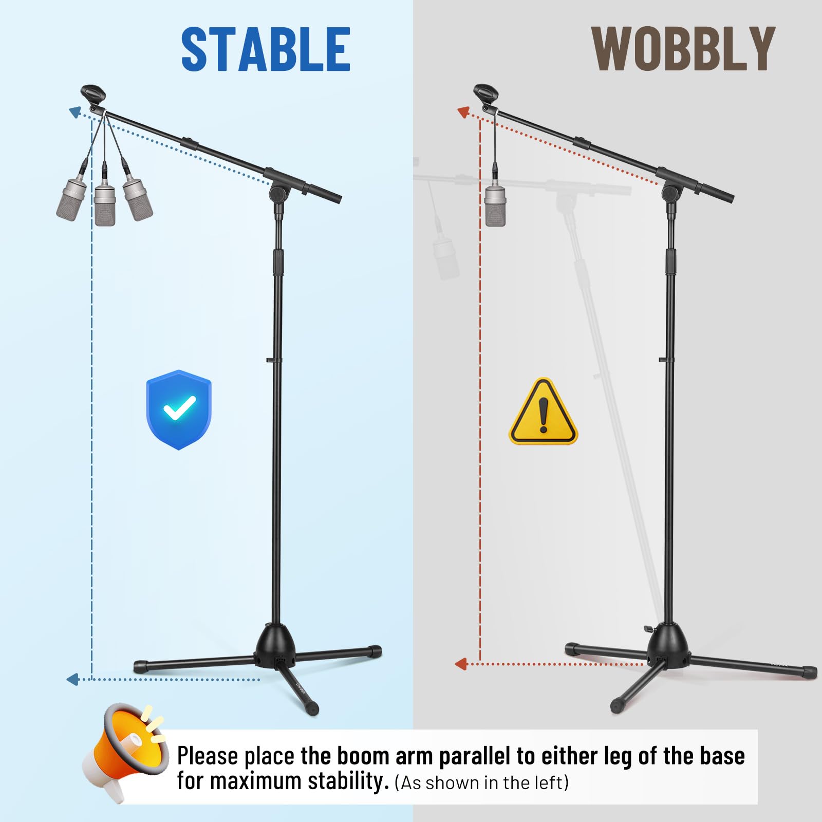 CAHAYA Microphone Stand Heavy-Duty Super Resistent Tripod Boom Universal Mic Stand with 2 Mic Clips for Most Mics Height Adjustable Mic Stand for Singing Wedding Performance CY0330