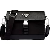 Prada Unisex Nero Black Re-Nylon Saffiano Silver Triangle Logo Messenger Crossbody Bag